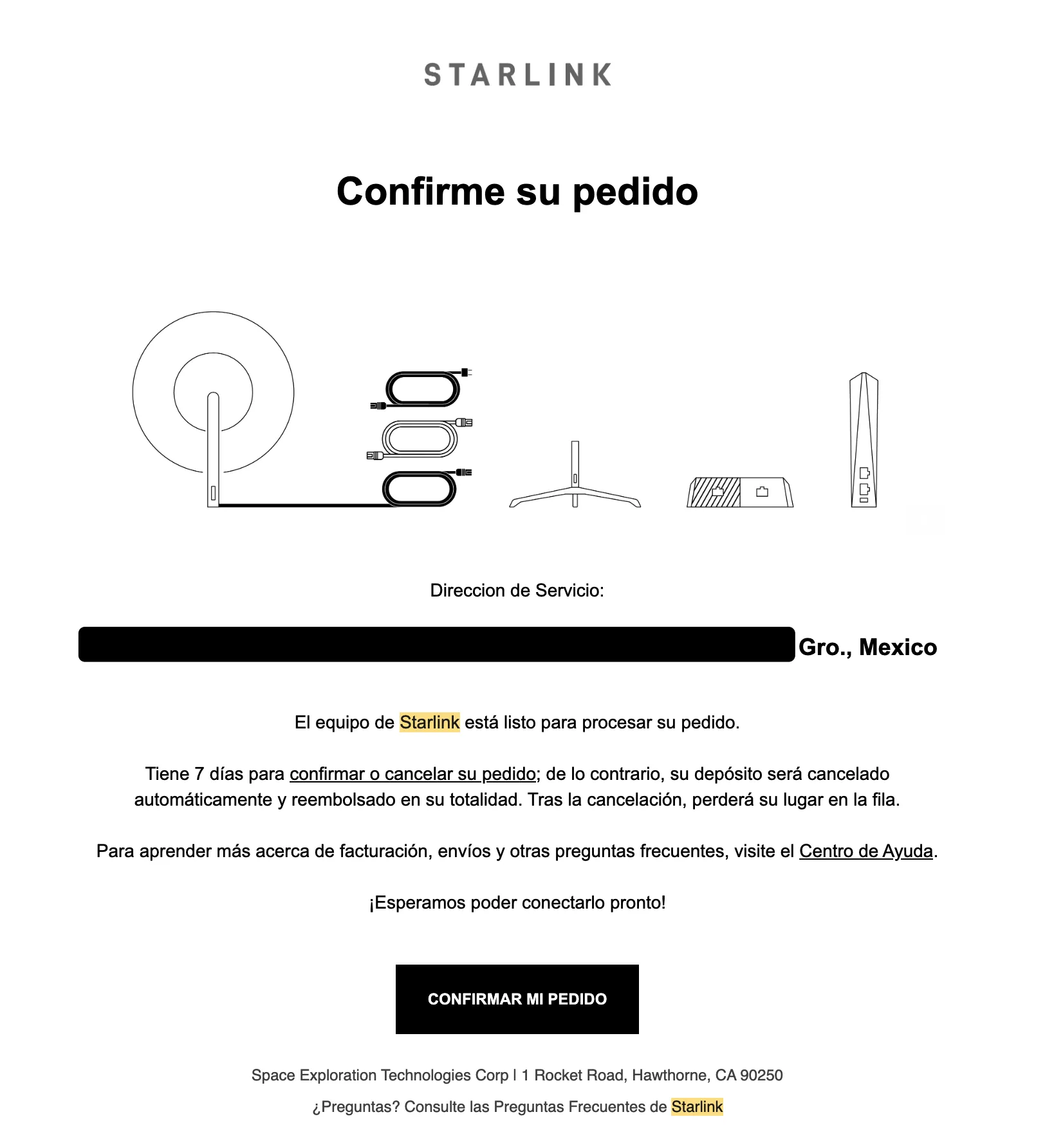 starlink order confirm